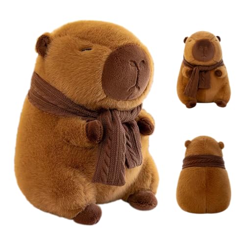 AVCXEC Capybara Plüschtier, 25cm Niedliche Capybara Kuscheltier mit Schal Capybara Kuscheltier Tierkissen Plushie Niedlichen Capybara Plushies Simulation Tier Capybara Puppen (Halstuch) von AVCXEC