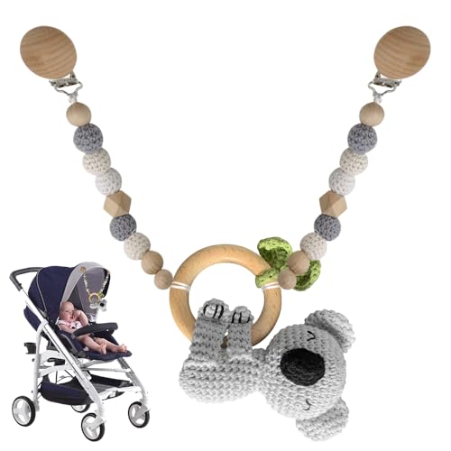 AVCXEC Kinderwagenkette Holz Baby, Kinderwagenkette aus Holz und Baumwolle Gehäkelt, Kinderwagen Kette für Babys, Kinderwagenkette Mädchen, für Baby ab 3+ Monate Mädchen und Junge (Koala) von AVCXEC