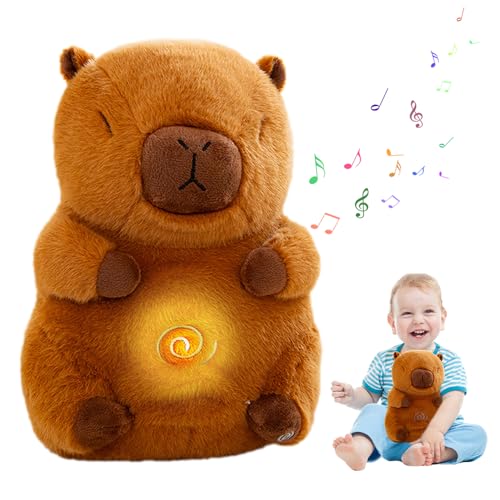 AVCXEC Schlummer Capybara Kuscheltier, 30cm Niedliche Capybara Kuscheltier mit Atembewegung und Musik, Baby Erstausstattung, Neugeborene, Baby Spielzeug ab Geburt, Babyparty und Neugeborenen Geschenk von AVCXEC