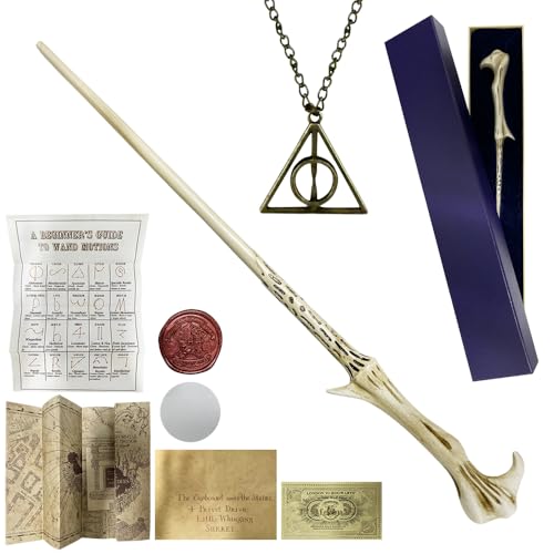 AVCXEC Zauberstab, 36 cm Magic Wand, Wizarding World Harz Zauberstab Mit Mit Zauberspruch Karte, Halskette Der Heiligen Artefakte, Feuerlacksiegel Und Ticket Zauberspruchblatt Anleitung Für Halloween von AVCXEC