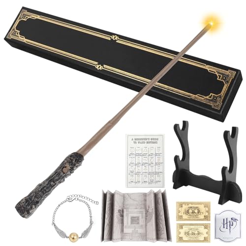 AVCXEC Zauberstab mit Licht, 35CM Zauberstäbe, USB Aufladung Magic Wand, Magie Zauberstab in Geschenkbox mit Zauberkarte, Ticket und Halskette für Halloween, Karneval, Cosplay von AVCXEC