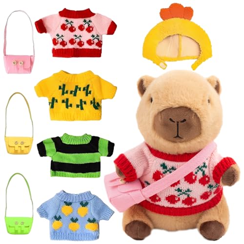 Capybara Plüschtier, 23cm Niedliche Capybara Kuscheltier Capybara Plushie mit Kleidung und Accessoires Simulation Capybara Stofftier Plüsch Puppe Super Weiche Gefüllte Capybara Plüschtier für Kinder von AVCXEC