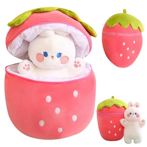 AVCXEC Erdbeer Hasen Kuscheltier, 30 cm Erdbeer Plüschtier Kawaii Hase, Osterhase Plüschtier Stofftier Hasen Verstecken Und Suchen Ausgestopftes Spielzeug Geburtstagsgeschenk für über 12+ Kinder von AVCXEC