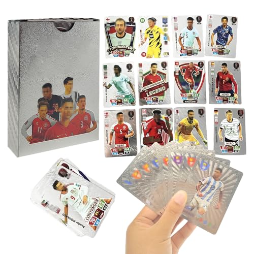 Fußball Star Karten Set, 55 Stück World Cup Fußball Star Karte, UEFA Champions League Ball Fußballkarten, Fußball Sammelkarte,World Cup Trading Cards Für Kinder,Teenager und Erwachsene,Fans (Silber) von AVCXEC