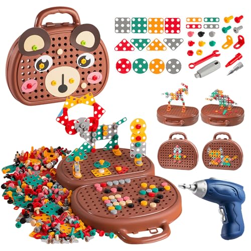 Kinder Werkzeugkoffer, Bärenkiste für Kleine Handwerker, Schraubenkasten Toolbox mit Handbohrer Kinder, Werkzeugkasten Kinder Spielkoffer, Werkzeug Spielkoffer für Kinder von 3-12 Jahren von AVCXEC