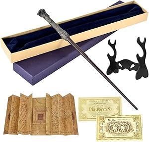 Zauberstab, 36cm Magie Zauberstab in Geschenkbox mit Licht USB Aufladung Magic Wand mit mit Landkarte, Fahrkarte und Zauberstabhalter Wizarding World Harz Zauberstab für Halloween Cosplay Karneval von AVCXEC