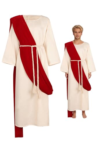 AVIFU Jesus-Kostüm-Set für Herren, Erwachsenenkostüm, Caesar, Jesus, Robe, Halloween, religiöses Christus-Kostüm mit Schal, Taillenseil von AVIFU