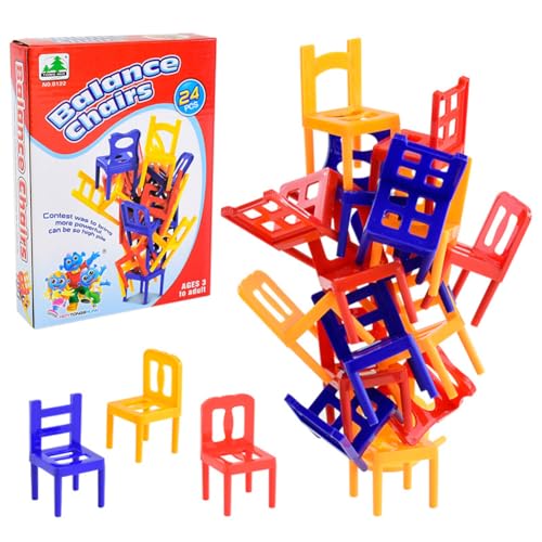 AVZYARDY 24 Stück Stapelstuhl-Spiele, Familienbrett, Balancierspielzeug, Spiele, DIY Balance-Stuhlhocker, buntes Stapelstuhl-Set, stapelbar, Montessori-Spielzeug, perfekt für Spieleabende od von AVZYARDY