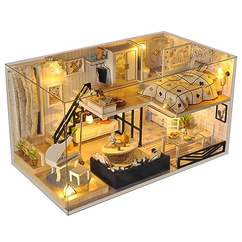 AVZYARDY DIY-Miniaturzimmer aus Holz mit Musik/Staubschutz/Licht/Zubehör, Miniatur-Puppenhaus-Bausatz, Mini-Haus-Bausatz for Kinder ab 6 Jahren, Geschenk for Jungen und Mädchen von AVZYARDY