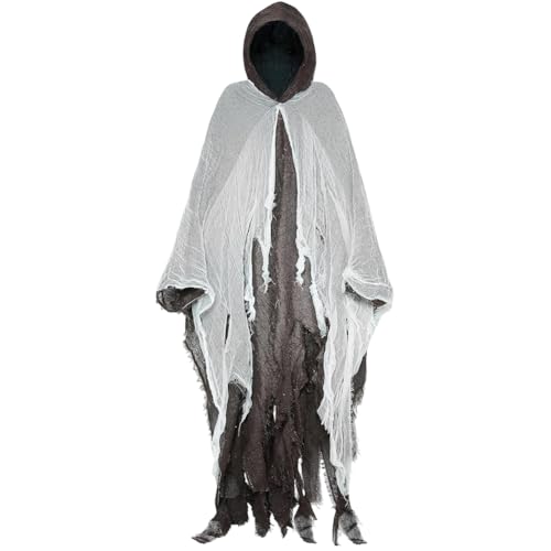 AVZYARDY Halloween-Geisterkostüm, Geisterumhang, Outfit, Party-Motto, Geisterumhang mit Kapuze, gruseliger Umhang für Erwachsene, Cosplay, Kapuzenrobe, Partyzubehör von AVZYARDY