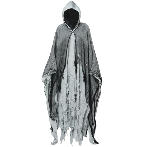 AVZYARDY Halloween Geisterkostüm Geisterumhang Outfit Geisterumhang mit Kapuze Gruseliger Erwachsener Umhang Cosplay Kapuzenrobe für Männer Frauen von AVZYARDY