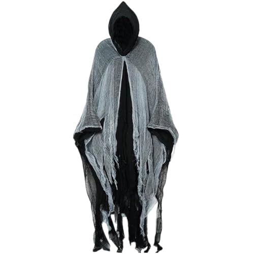 AVZYARDY Halloween Geisterkostüm Geisterumhang Outfit Geisterumhang mit Kapuze Gruseliger Erwachsener Umhang Cosplay Kapuzenrobe für Unisex Cosplay Requisiten von AVZYARDY