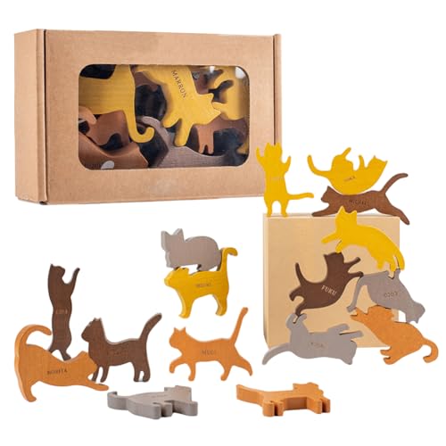 AVZYARDY Katzen-Stapelspielzeug aus Holz, niedliche Tiere, Stapelblöcke, pädagogisches Balancier-Aktivitätsspielzeug, Geschenk für Kinder und Kleinkinder ab 18 Monaten von AVZYARDY