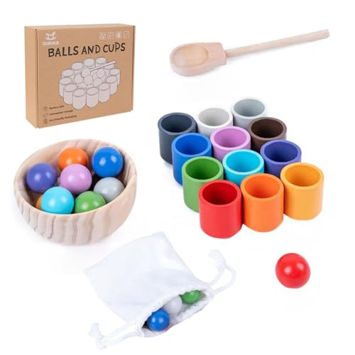 AVZYARDY Regenbogen-Ball-Matching-Spiel, Spielzeug, Hand-Augen-Koordinationsbälle im Becher, Spielzeug, Montessori-Spielzeug, Farben, Klassifizierung, Spielzeug, kognitive Entwicklung für Ki von AVZYARDY