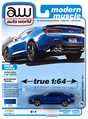 Auto World Modern Muscle [2018 Chevy Camaro ZL1] Hyper Blue Maßstab 1:64 von AW AUTO WORLD