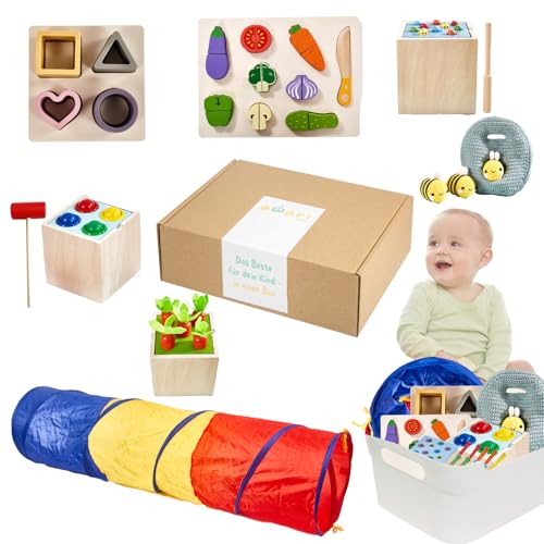 AWARIKIDS Montessori Spielzeug-Set für Babys & Kinder - pädagogisch wertvoll Baby Spielzeuge, 6 in 1 Baby Spielzeug Spieltunnel - Geschenk für Kleinkinder Spielzeug ab 1 Jahr (13-16 Monate) von AWARIKIDS