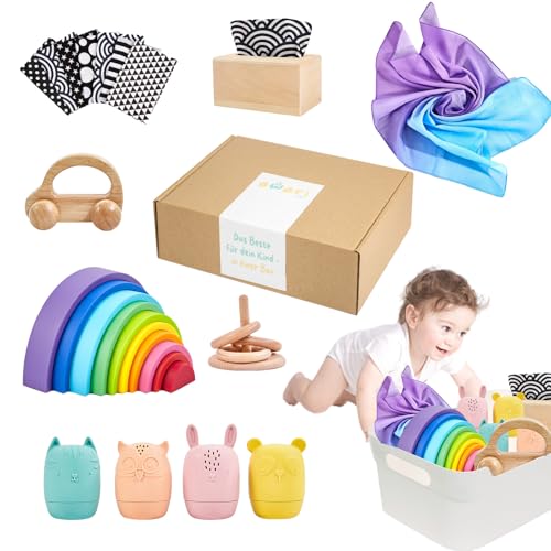 AWARIKIDS Montessori Spielzeug-Set für Babys & Kinder - pädagogisch wertvoll Baby Spielzeuge, 6 in 1 Baby Spielzeug - Stapelturm, Geschenk für Baby Spielzeug ab 0 3 6 Monat (9-10 Monate) von AWARIKIDS