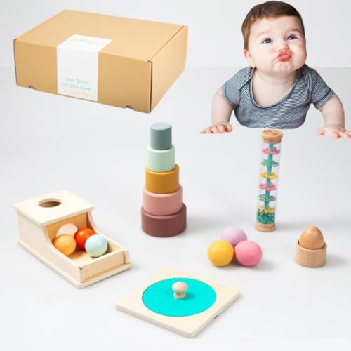 AWARIKIDS Montessori Spielzeug-Set für Babys & Kinder - pädagogisch wertvoll Baby Spielzeuge, 6 in 1 Baby Spielzeug - stapelturm Baby Geschenk für Baby Spielzeug ab 0 3 6 Monat (7-8 Monate) von AWARIKIDS