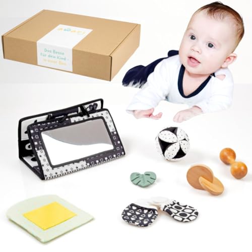 AWARIKIDS Montessori Spielzeug-Set für Babys & Kinder - pädagogisch wertvoll baby Spielzeuge, 7 in 1 baby Spielzeug - rassel baby fäustlinge Geschenk für Baby spielzeug ab 0 3 6 Monat (3-4 Monate) von AWARIKIDS