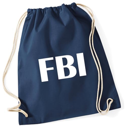 AWASG Turnbeutel Karneval Fasching Kostüm - Gymsac Rucksack mit Fun Print Spruch - Stoffbeutel Baumwolle mit Kordel zum Zuziehen - Kostüm FBI Polizei (dunkelblau) von AWASG