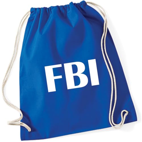 AWASG Turnbeutel Karneval Fasching Kostüm - Gymsac Rucksack mit Fun Print Spruch - Stoffbeutel Baumwolle mit Kordel zum Zuziehen - Kostüm FBI Polizei (royalblau) von AWASG