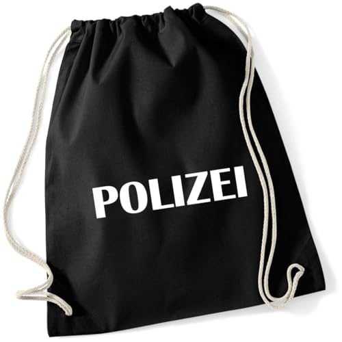 AWASG Turnbeutel Karneval Fasching Kostüm - Gymsac Rucksack mit Fun Print Spruch - Stoffbeutel Baumwolle mit Kordel zum Zuziehen - Kostüm FBI Polizei (schwarz) von AWASG