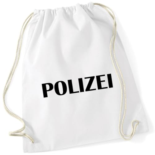 AWASG Turnbeutel Karneval Fasching Kostüm - Gymsac Rucksack mit Fun Print Spruch - Stoffbeutel Baumwolle mit Kordel zum Zuziehen - Kostüm FBI Polizei (weiß) von AWASG