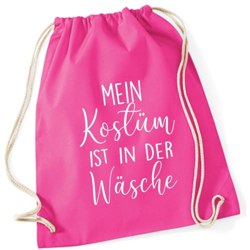 AWASG Turnbeutel Mein Kostüm ist in der Wäsche Karneval Fasching - Gymsac Rucksack mit Fun Print Spruch - Stoffbeutel Baumwolle mit Kordel zum Zuziehen (pink) von AWASG