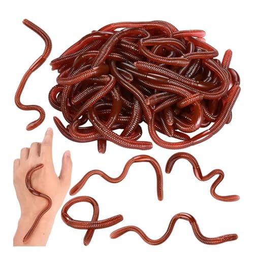 AWAVM 10 Stück Fake Earthworm, Soft Stretchy Toys Realistic Fake Worms Plastic Lifelike Worm Prank Trick Toy for Halloween Decoration April Fools Day Party Favor Gifts von AWAVM