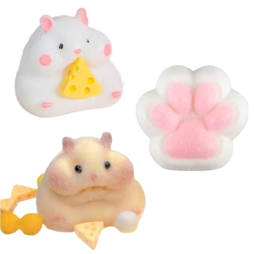 AWAVM 3 Stück Hamster, Squishy, Katzenpfote, Squishy, Fufu Yoyo Taba Squishy Riese, Kawaii Squishy Katze, Squishy Anti-Stress-Spielzeug, Anti-Stress-Spielzeug, Squishy Katze und Hamster für Kinder und von AWAVM