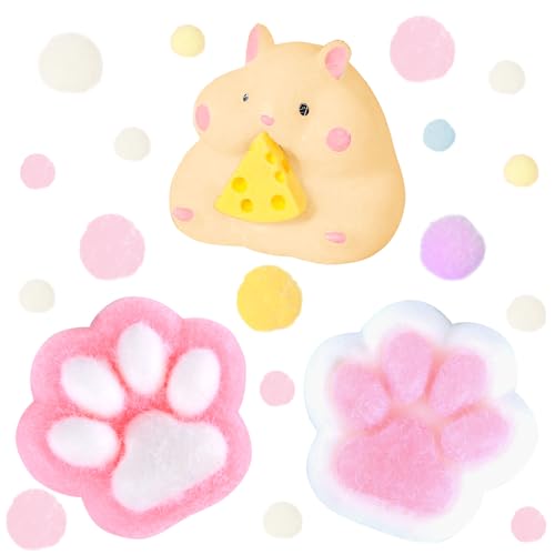 AWAVM 3 Stück Hamster Squishy Cat Paw Squishy Toys Taba Squishy Paw Spielzeug Stressabbau für Kinder Erwachsene Fufu Squishy Hamster Set für Angst Tragbares Taba Squishy Kit Oreo Squishy für von AWAVM