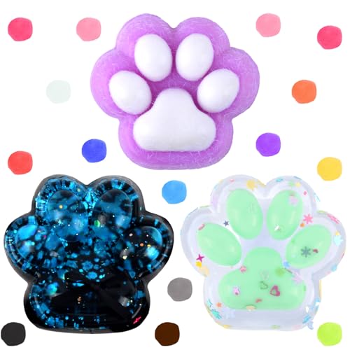 AWAVM 3 Stück Taba Squishy, Squishy Cat Paw, Anti Stress Taba Squishy Pfote, Cat Paw Squeeze Toy, Katzenpfoten Quetschspielzeug mit Bällen Lustig Anti Stress und Angst Relief (Zufällige Farbe) von AWAVM