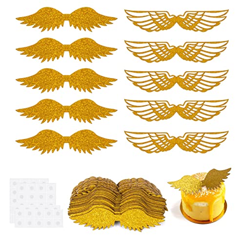 AWAVM 60 Goldener Engel Flügel Kuchen Oberflächenschicht, Schokolade Kuchen Dekoration Plug-in, Cupcake Dekoration Oberflächenschicht, Kuchen, Süßigkeit, Dessert, Backdekoration von AWAVM