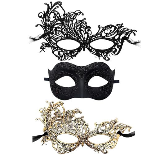 AWAVM Elegante Damen-Maske für Abschlussball, Halloween, Maskerade, Party, Kunststoff, Halloween-Kostüm, Karnevalsmaske für Paare, Damen und Herren, 3 Stück von AWAVM