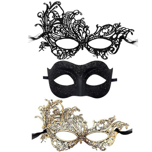 AWAVM Elegante Damen-Maske für Abschlussball, Halloween, Maskerade, Party, Kunststoff, Halloween-Kostüm, Karnevalsmaske für Paare, Damen und Herren, 3 Stück AWAVM Elegante Damen-Maske für Abschlussball, Halloween, Maskerade, Party, Kunststoff, Halloween-Kostüm, Karnevalsmaske für Paare, Damen und Herren, 3 Stück von AWAVM