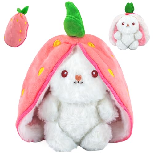 AWAVM Hase Plüschtier Verstecken klein,Erdbeerhasen Kissen Plüschtier, Kuscheltier Hase, Kuscheltier Plüschtier, Hasenplüschtier, Ostergeschenke Kindergeburtstag Geschenk (25cm) (Rosa) von AWAVM