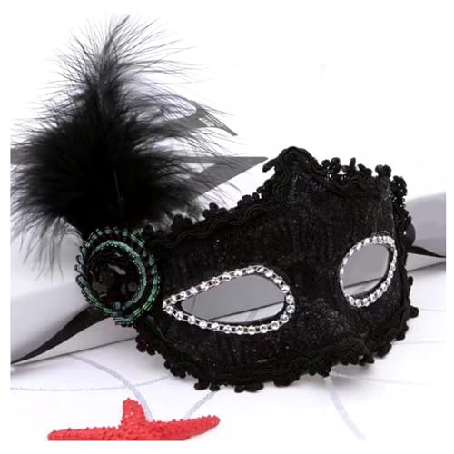 AWAVM Mode venezianische Gesichtsmaske Feder Dekoration Frauen Maskerade Masken für Halloween, Maskerade, Kostümparty (Schwarz) von AWAVM