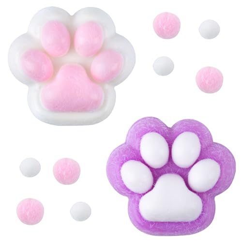 AWAVM Squeeze Spielzeug, 2Pcs Kawaii Flauschige Sensorische Spielzeug, Anti Stress Taba Squishy Pfote, Cat Paw Squeeze Toy, Katzenpfoten Quetschspielzeug mit Bällen Lustig Anti Stress und Angst Relief von AWAVM