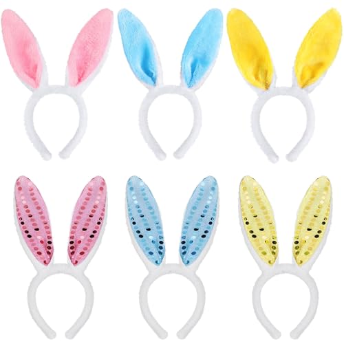 AWCIGG 6 Stück Hasenohren Haarreif, Plüsch Osterhasenohren Stirnband, Bunny Ears, Hase Ohren Haarreifen für Kinder Erwachsene Ostern Party Hochzeit Geburtstag Kostüm Cosplay von AWCIGG