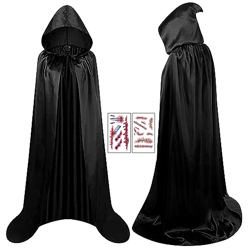 AWCIGG Schwarzer Umhang Halloween mit Kapuze Kostüm Hexenumhang Damen Halloween Mantel Hherren Schwarzer Cape Kapuzenumhang Hexen Horror Kostüm Kinder Halloween Verkleidung Kinder von AWCIGG