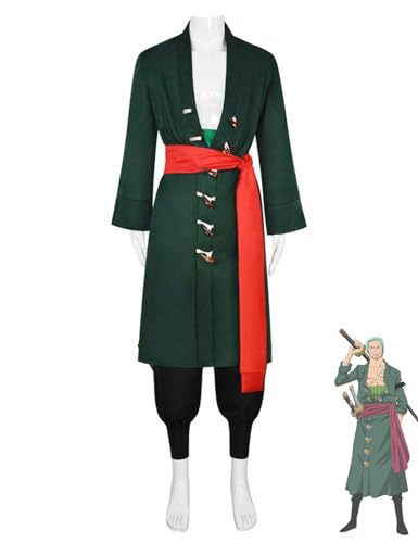 AWDOAJOI Cosplay-Kostüm, Roronoa Zoro, japanischer Kimono, Uniform, Anime, Halloween, Party, Unisex, Anzüge (grün, L) von AWDOAJOI