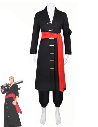 AWDOAJOI Cosplay-Kostüm, Roronoa Zoro, japanischer Kimono, Uniform, Anime, Halloween-Party, Unisex, Anzüge (schwarz, Größe XXL) von AWDOAJOI