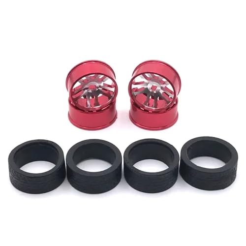 AWGSRZIU 4PCS 1/28 24mm RC Racing Tire und Metall Wheel Rand Kompatibel mit kompatible 1:28 Modelle wie 284131 K969 K979 K989 P929 -Z -Upgrade -Teile(RED) von AWGSRZIU