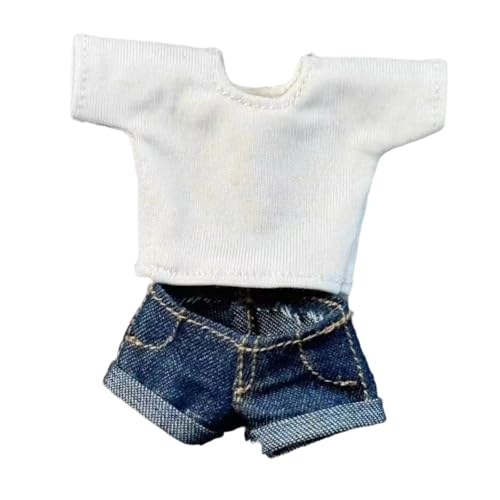 ＡＷＨＡＯ 1/12 Figur T Shirt Jean Shorts Outfit Retro Casual Mode Stilvolle Pullover Top für 6'' Zoll Weibliche Puppe Action Figuren Zubehör, Blaue Hosen von ＡＷＨＡＯ