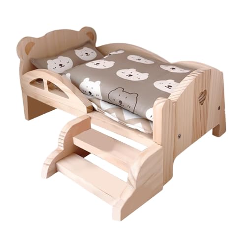 ＡＷＨＡＯ 1/12 Holzpuppen Miniaturbett, Holzmöbel für BJD Puppen, Cartoon Spielzeug für Puppenhaus Dekoration, Mädchen, Bear Bettwäsche-Set von ＡＷＨＡＯ