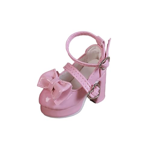 ＡＷＨＡＯ 1/4 Weibliche Figurenschuhe, Mini, Herzschnallen Fashion Doll Accessoires, High Heel Schuhe mit Süßer Bogen, für Weibliche Actionfiguren, Rosa von ＡＷＨＡＯ