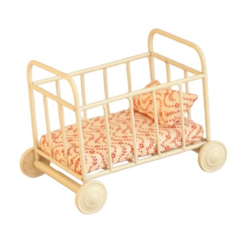 ＡＷＨＡＯ 1: 12 Miniaturpuppenhause Krippenbett mit Matratzenfoto Requisiten Miniatur Kleinkinder Bett für Fensteranzeige Mikrolandschaft Dekor, Welle von ＡＷＨＡＯ