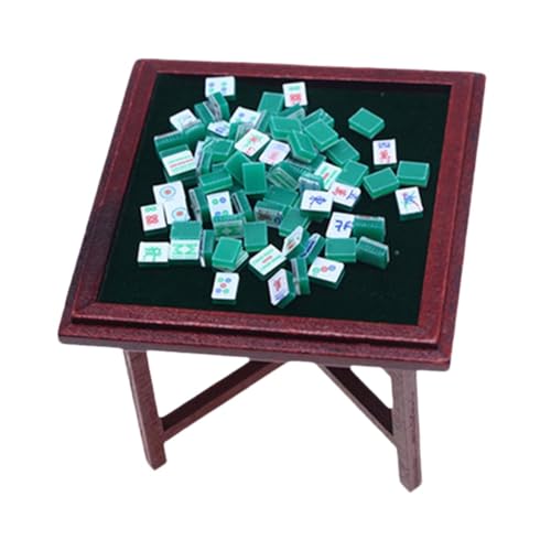 ＡＷＨＡＯ 1:12 Mahjong Set für Puppenhaus, Miniatur Tisch Und Stühle, Holz Zubehör, Mahjong Tischset von ＡＷＨＡＯ