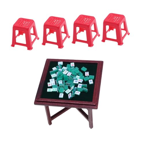 ＡＷＨＡＯ 1:12 Mahjong Set für Puppenhaus, Miniatur Tisch Und Stühle, Holz Zubehör, Mahjong Tischstuhl von ＡＷＨＡＯ