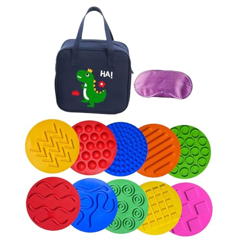 ＡＷＨＡＯ 10 sensorische Spielmatten, Silikonpads, kleine Spielzeuge für Kinder, sensorische Kreise und Scheiben, Dinosaurier-Tasche von ＡＷＨＡＯ